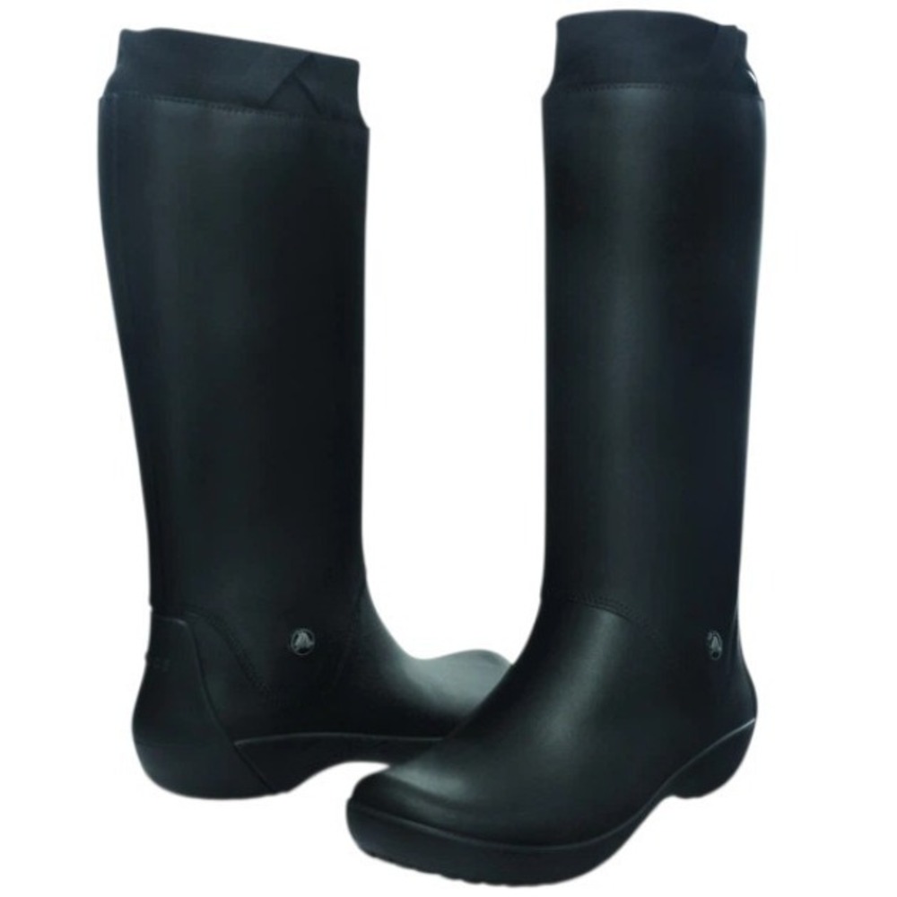 Crocs Womens RainFloe Tall Rain Boots Black Waterproof Rubber Size 8